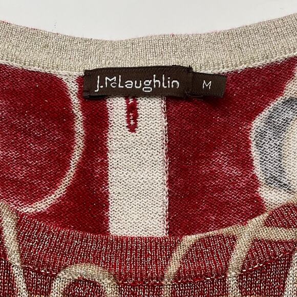 J. McLaughlin Red Gold Metallic Top Size Medium Button Back Artsy Contemporary - Picture 8 of 11